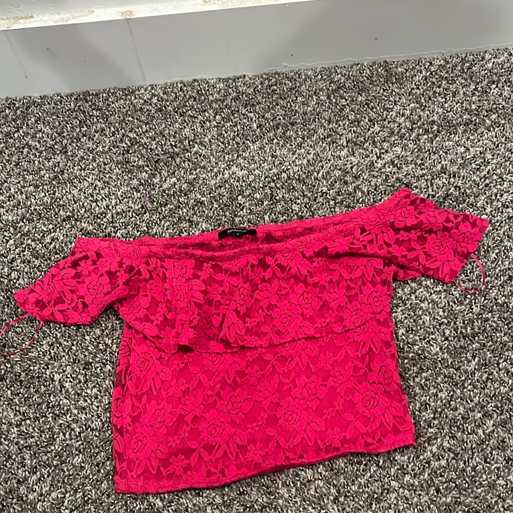 Pink lace off the shoulder top